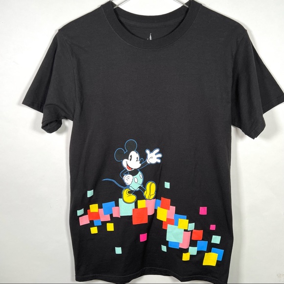 Disney Parks Mickey Mouse Retro Color Block Shirt S Adult Unisex Tee Black - Picture 1 of 7